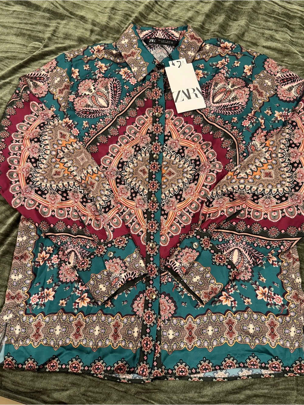 Zara Teal & Burgundy Paisley Button-Down Shirt